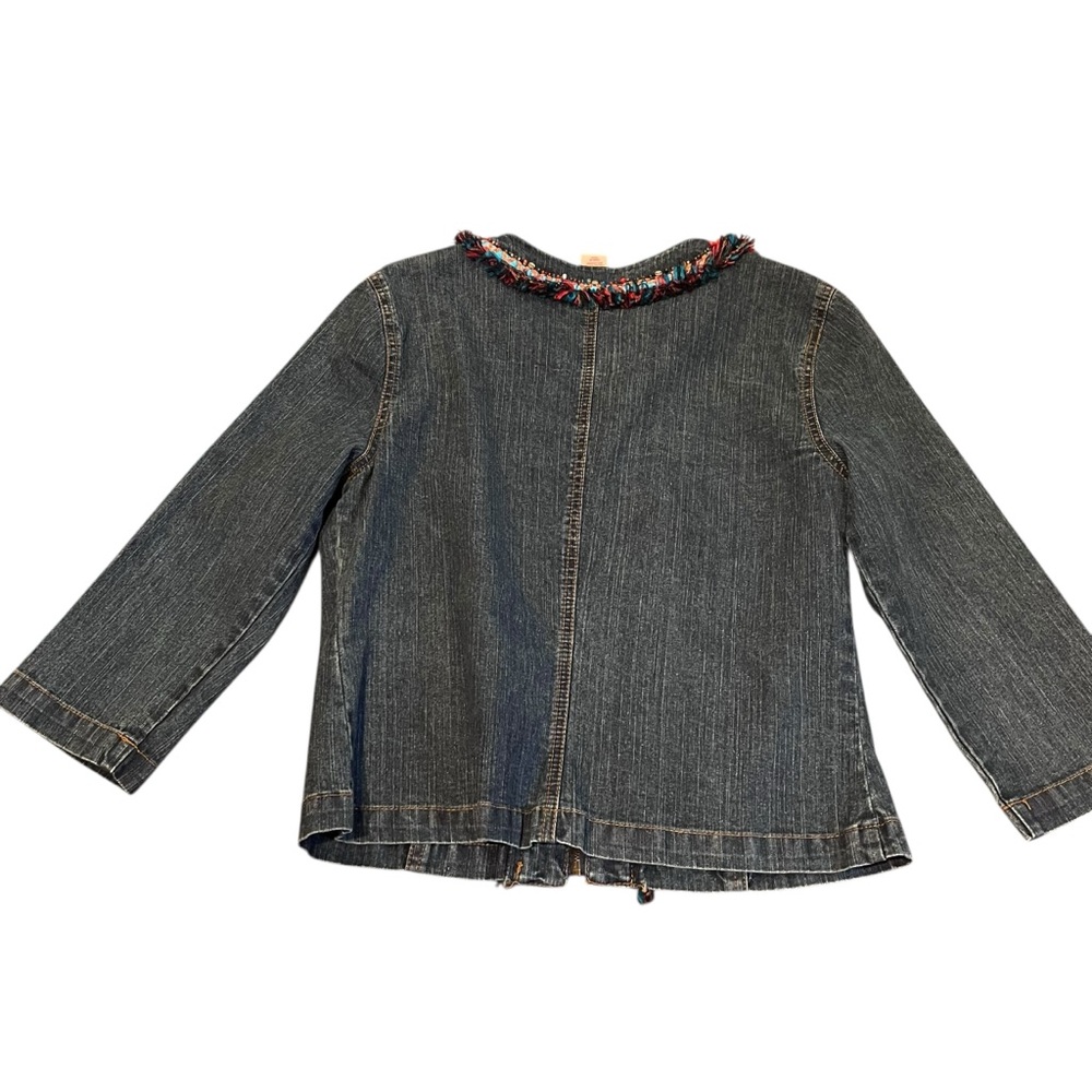 Ruby Rd Women 6 Blue Denim Full Zip Fringe Embellished Beaded Jacket Boho Chic - Picture 5 of 8
